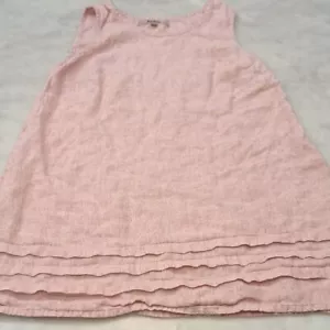 Mini vestido recto de lino pequeño rosa pulóver túnica pintuck dobladillo acento sin mangas - Imagen 1 de 8