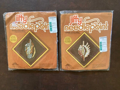 2 VTG Jiffy Needlepoint "Textile Cone Shell" #5100 & "Spider Conch Shell" #5101 - Image 1 of 2
