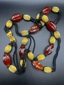 VTG Yves Saint Laurent Bakelite Gold Bead Silk Cord Necklace Couture Signed YSL - Picture 1 of 10