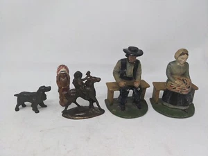 Lot of Antique Figurines Amish Couple Dog Cowboy Native American Metal 05) - Picture 1 of 11