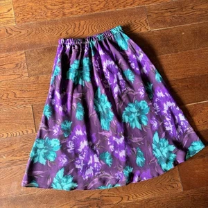 Vtg 90s Purple Floral Skirt Sz M A Line Chiffon Elastic Waist Grunge Whimsigoth - Picture 1 of 7
