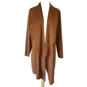 Soft Surroundings Jacket Cardigan Size L Shape Drape Saddle Brown Faux Suede - Picture 1 of 7