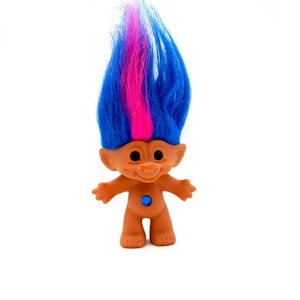 Vintage 1990s Spritsy Troll Doll - Blue & Pink Hair with Belly Gem 90s Good Luck - Bild 1 von 10