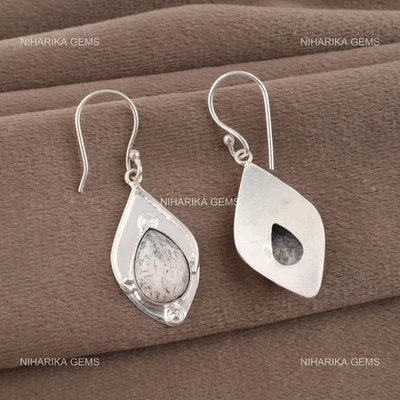 Orecchini Pendenti A Goccia In Dendrite Opale In Argento Sterling 925 - Immagine 1 di 4