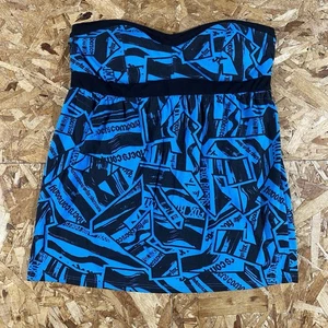 Vintage Y2K Fox Strapless Babydoll Blue Black Patterned Top Womens Size Small - Picture 1 of 3