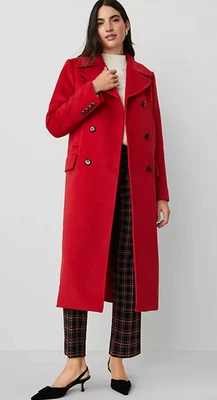 NUEVO ABRIGO CHAQUETÓN ANN TAYLOR ICÓNICO MEZCLA LANA ROJA DOBLE BOTONADURA TALLA M Foto 1 de 4