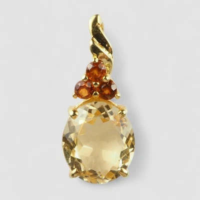 Luminous Golden Yellow Citrine Oval 925 Sterling Silver 24k Gold Plated Pendants - Image 1 of 4