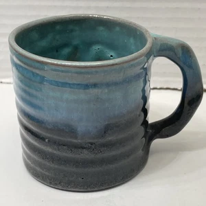 Rowantrees Pottery Turquoise Ombre Mug Blue Hill ME - Picture 1 of 8