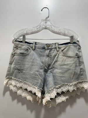 Pantalones Cortos Free People Mujer Talla 30 Jean Encaje Azul Denim Bohemia Boho Foto 1 de 4