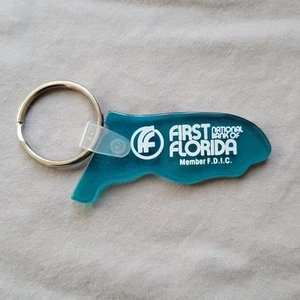 First National Bank of Florida Keychain Blue State Shaped Key Chain Collectible - Picture 1 of 2