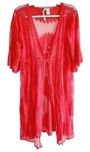 Forgotten Grace Lace Duster Medium Hot Pink Boho Hippie Kimono Sweater - Picture 1 of 7