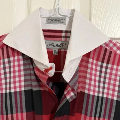 Camisa social masculina Fratello 15,5 33/34 xadrez vermelha manga longa punho francês - Imagem 1 de 4