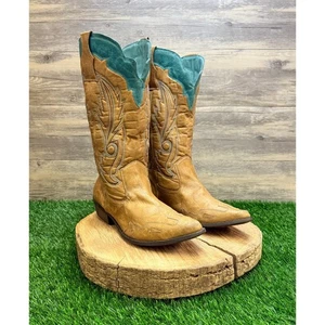 Coconuts Women - Size 10M - Brown / Green Faux Leather Cowboy Boots Cimmaron - Picture 1 of 11