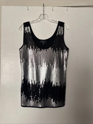 *DRESSBARN BLACK/GRAY SLEEVELESS SEQUIN PARTY TOP/TANK! SZ LARGE PETITE #355 - Image 1 of 4