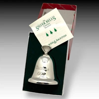 Ornamento de sino placa de prata Reed & Barton Natal 1998 com caixa colecionável - Imagem 1 de 4