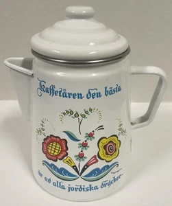 Vintage Swedish Berggren Porcelain Enamelware Coffee Tea Pot Kettle MCM Nice - Picture 1 of 9