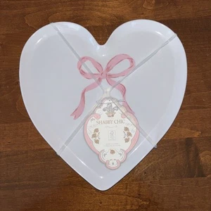 Shabby Chic Bow Heart Shaped Melamine Dinner Salad/App/Dessert Plates Set 4 - Picture 1 of 3