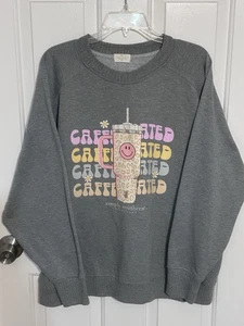 Felpa donna Simply Southern taglia XXL 2XL girocollo con caffeina grigio - Foto 1 di 10