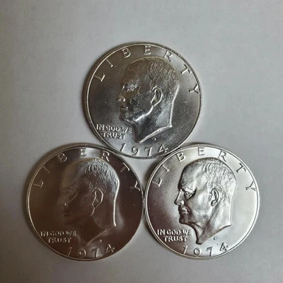 (Set 0f 3) 1974 S Eisenhower 40% Silver Dollars US Blue Ike 'BU' Exact Coins BA - Image 1 of 4