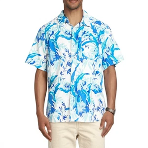 Columbia Button Up Shirt Mens Large Blue White Tropical Hawaiian Pocket Casual - Picture 1 of 15