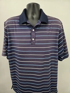 Footjoy Polo Golf Shirt Large Blue White Stripe Short Sleeve Preppy Golfing Men - Picture 1 of 14