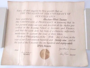 Antique UNIVERSITY OF PENNSYLVANIA 1929 Accounts & Finance Certificate PENNIMAN - Picture 1 of 3