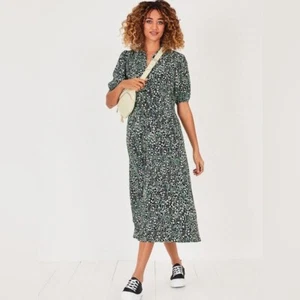 HUSH Sienna Midi Hemdblusenkleid Größe 16 Knopfleiste Blumenmuster Grün Kurzarm - Bild 1 von 16