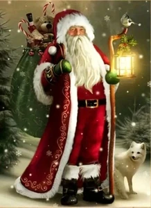 FULL DRILL ~ DIY DIAMOND PAINTING~ 30 X 40 CM~ SANTA WITH LANTERN~USA - Picture 1 of 1