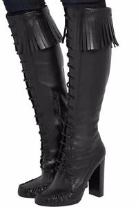 BOTAS TOM FORD CUERO CON FLECOS HASTA LA RODILLA - Imagen 1 de 12