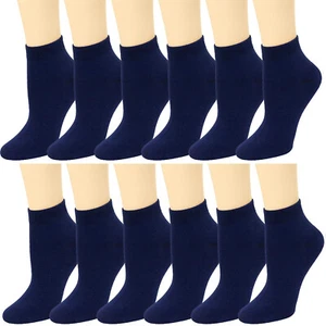 12 Pairs Navy Color Women Athletic Sport Ankle Socks 9-11 - Picture 1 of 2