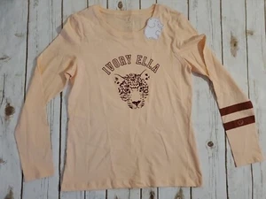 Camiseta delgada Marfil AND Ella manga larga melocotón Ada leopardo algodón orgánico talla S - Imagen 1 de 11