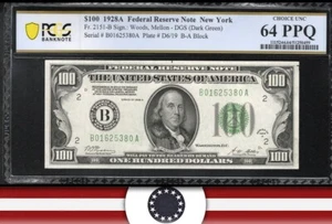 1928-A $100 NEW YORK FEDERAL RESERVE NOTE FRN PCGS 64 PPQ Fr 2151-B 25380 - Picture 1 of 3