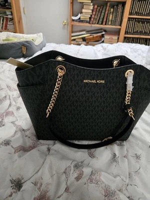 Bolso de Mano MICHAEL KORS JET SET Bolsillo Cuero MF Grande Negro Plata Foto 1 de 4