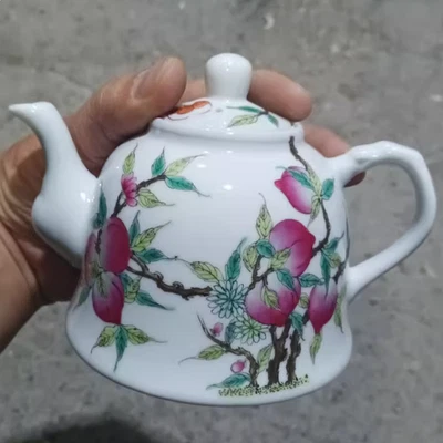 Rare Collectable Art Hand Painting Famille Rose Porcelain Peach Teapot - Image 1 of 4