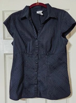 Vtg Fashion Bug Cap Sleeve Empire Waist Cinched Pinstripe Poplin Top Low Neck - Image 1 of 4