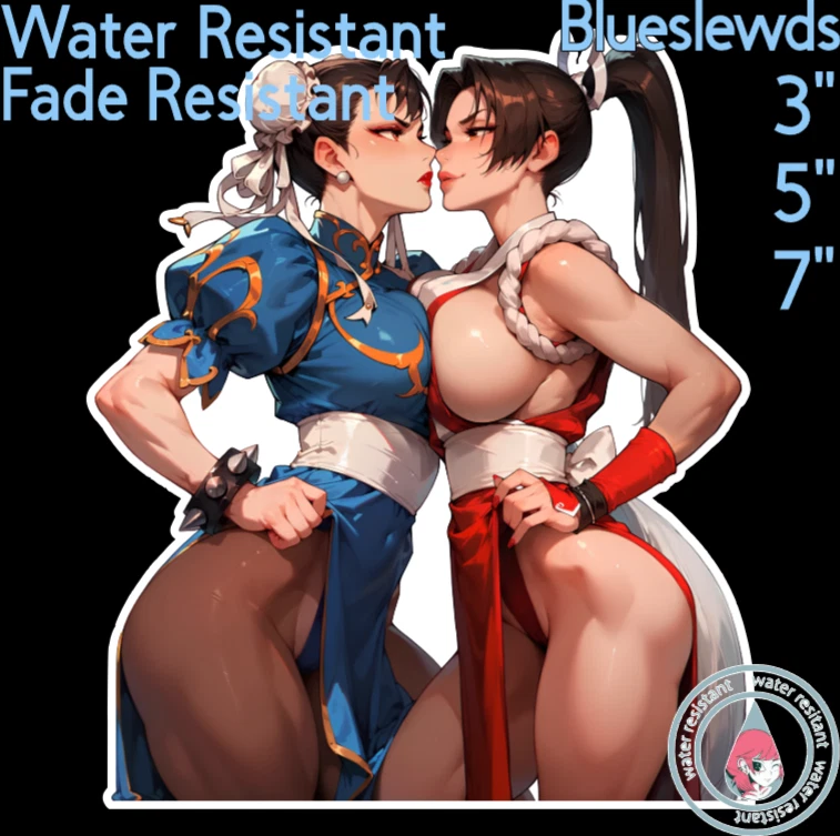 Mai Shiranui & Chun-Li 3" / 5" / 7英寸Lewd动漫笔记本电脑瓶贴纸 — 第 1/1 张图片