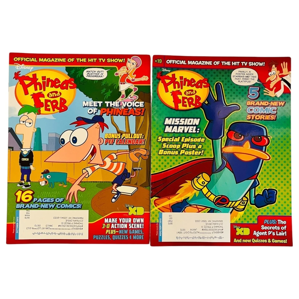 Phineas and Ferb Magazine Lot of 2 Issues 2012 2013 Disney Official TV Show HTF - Image 1 of 4