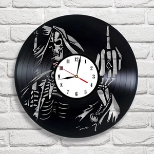  Skeleton with finger design vinyl record clock home decor art gift club  - Picture 1 of 1