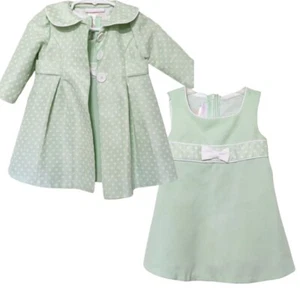 Bonnie Baby 2pc Dress and Coat Elegant Cute Set Polka Dot Print 12 Months - Picture 1 of 16