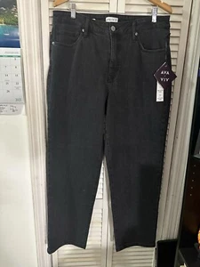 Ava & Viv Women's 16 High-Rise 90s Straight Wash Black Jeans - Picture 1 of 10