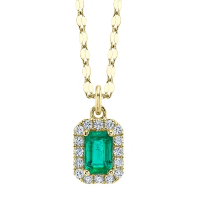 14K Gelbgold Diamant Und Smaragd Halskette Natürlich 0.65 Karat Sparkle Kette - Bild 1 von 2