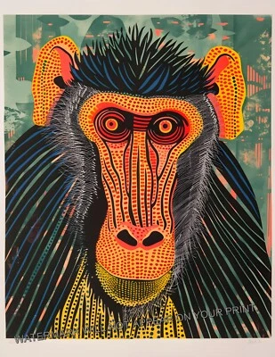 Impresión artística de punto primitivo de África animal caprichoso mono mandril 8,5X11 Foto 1 de 2