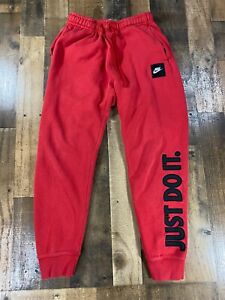 Nike Mens Jogger Sweatpants Size Small S Red Fleece Pants Just Do It BV5114 657