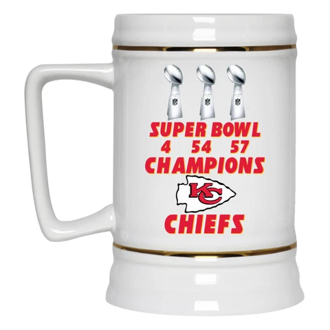 Super Bowl 4 54 57 Champions Kansas City Chiefs White 22oz Beer Mug Stein Cover