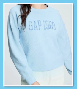 Gap Women Sweatshirt Logo PRINT Fleece Revers LIGHT BLUE Raglan Crewneck M L XL - Picture 1 of 1