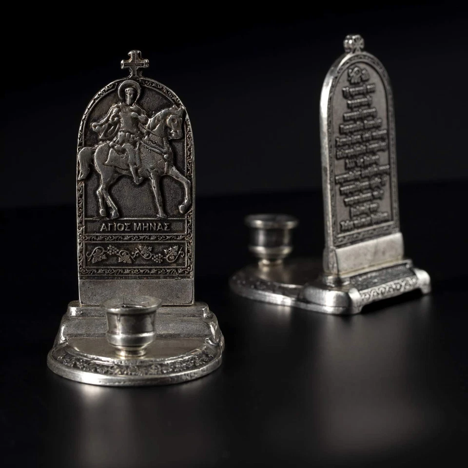 Candeliere St Menas - portacandele ortodosso, regalo cristiano - Immagine 1 di 1