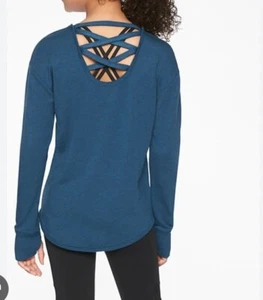 Athleta Girl Criss Cross Back Sweatshirt Sz: XL/14 Blue Soft - Picture 1 of 5