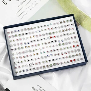 100 Pair Set Earrings Cute Mixed Pattern Stud Kids Girls Teen Jewellery Gift Box - Picture 1 of 21