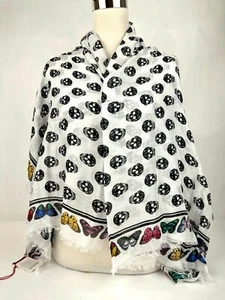 Alexander McQueen White Modal Skull Butterfly Large Scarf Shawl 607330 9260 - Picture 1 of 6