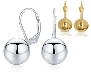 Ball Dangle Earrings Drop Round Dangle Yellow White Gold Pltd 12mm Leverback - Picture 1 of 7